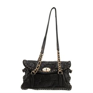Miu Miu Black Quilted Leather Shoulder Bag with Gold Accents
